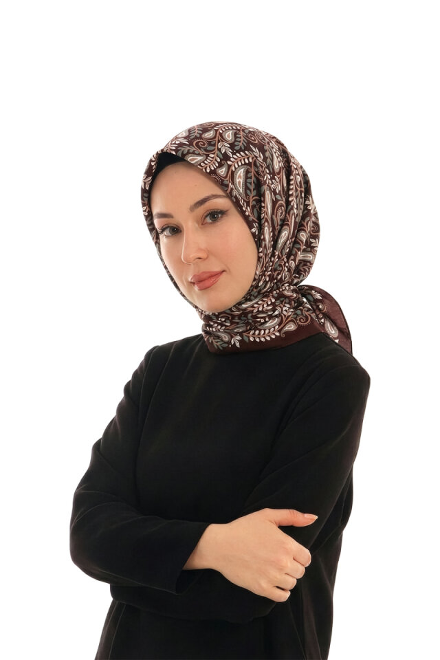 Brown Virgo Pattern Twill Silk Scarf 