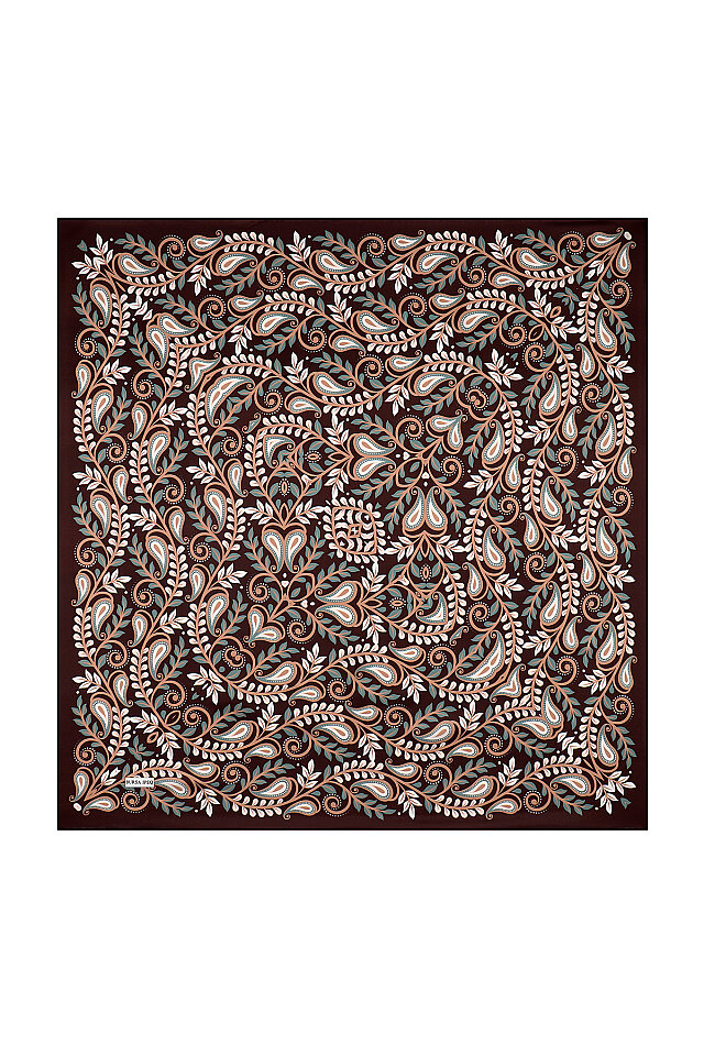 Brown Virgo Pattern Twill Silk Scarf 