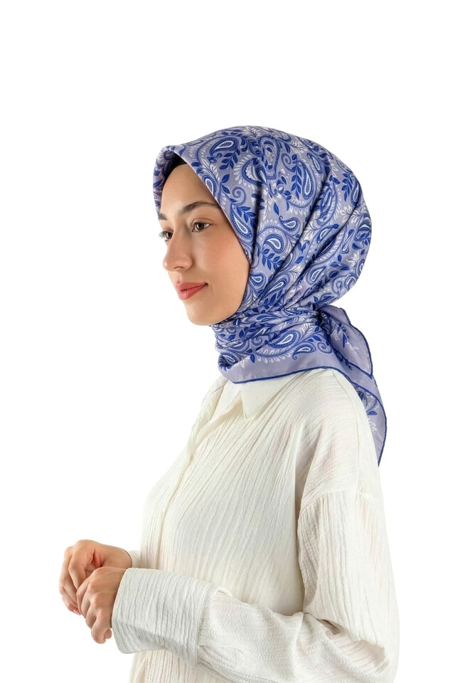 Ice Blue Virgo Pattern Twill Silk Scarf - Bursa İpek