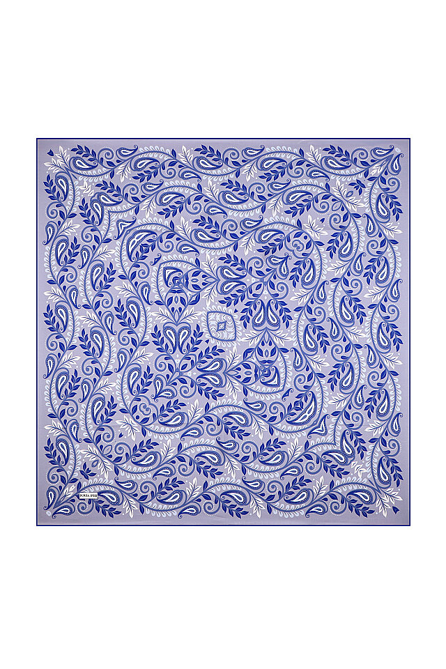 Ice Blue Virgo Pattern Twill Silk Scarf - Bursa İpek