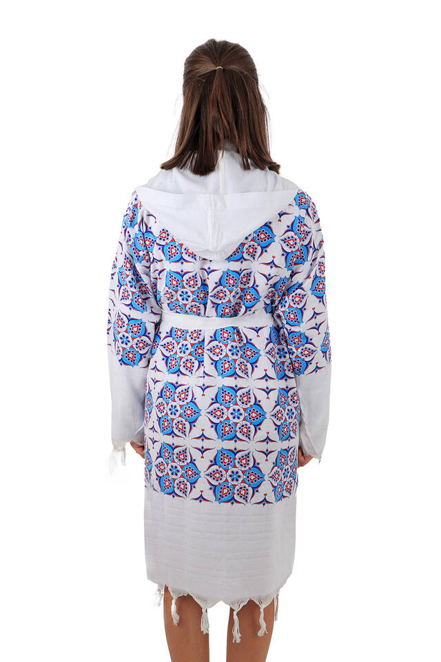 Turkuaz Kırmızı Baskılı Anadolu Desen Bornoz - 2