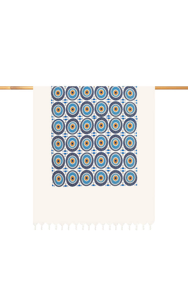 Turkuaz Gold Baskılı Büyük Nazar Desen Peştemal - Bursa İpek