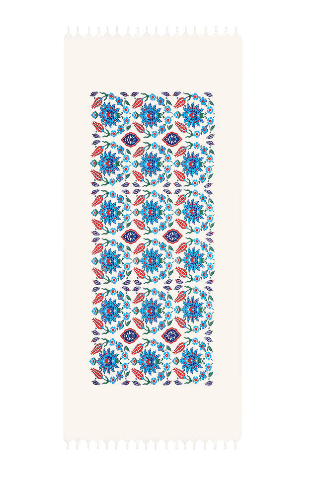 Turkuaz Kırmızı Baskılı Karanfil Desen Peştemal - 2