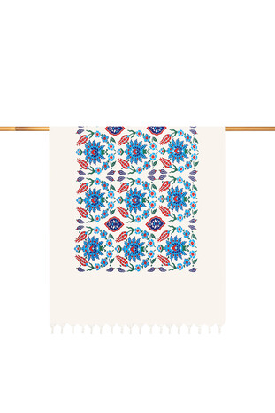 Turkuaz Kırmızı Baskılı Karanfil Desen Peştemal 