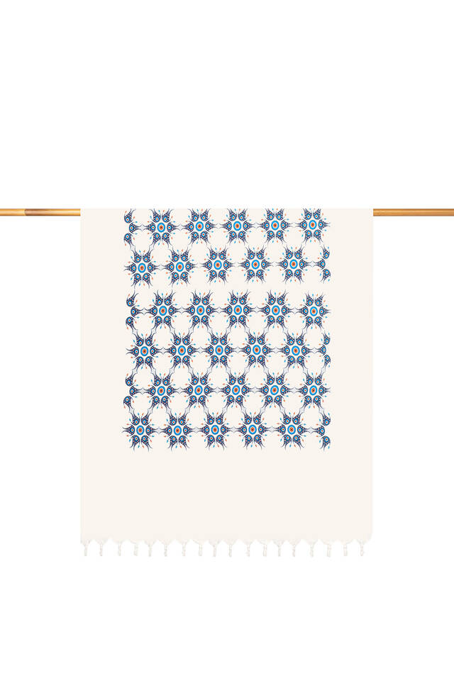 Turkuaz Gold Baskılı Küçük Nazar Desen Peştemal - Bursa İpek