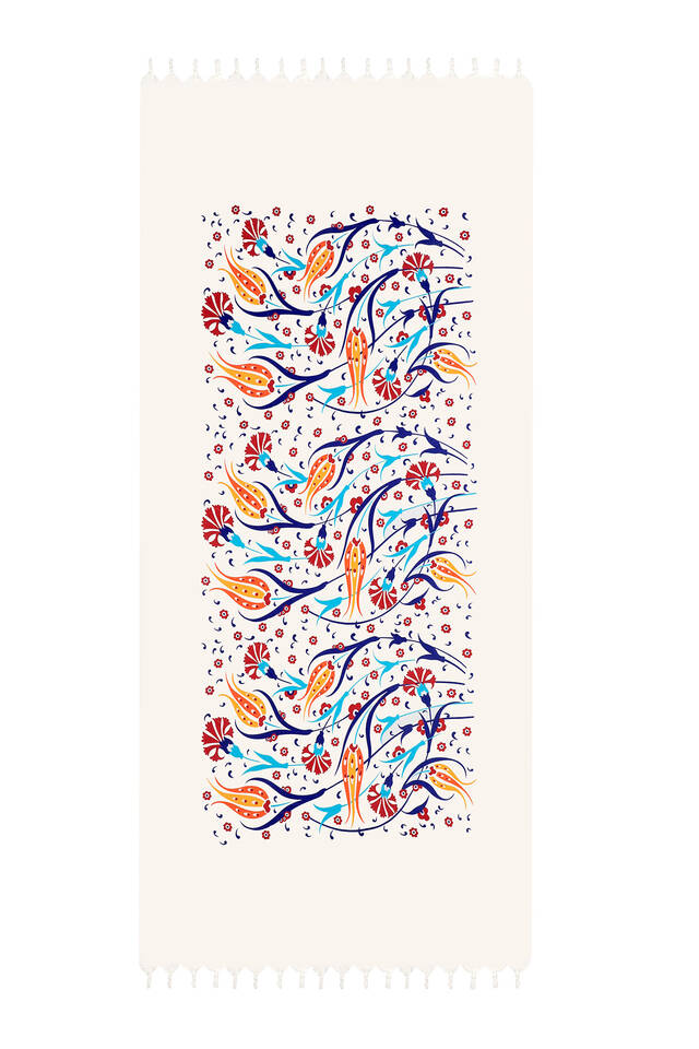 Sarı Kırmızı Baskılı Lale Desen Peştemal - 2