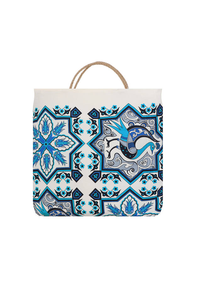 Turkuaz Mavi Baskılı Tavuskuşu Desen Bornoz - 4