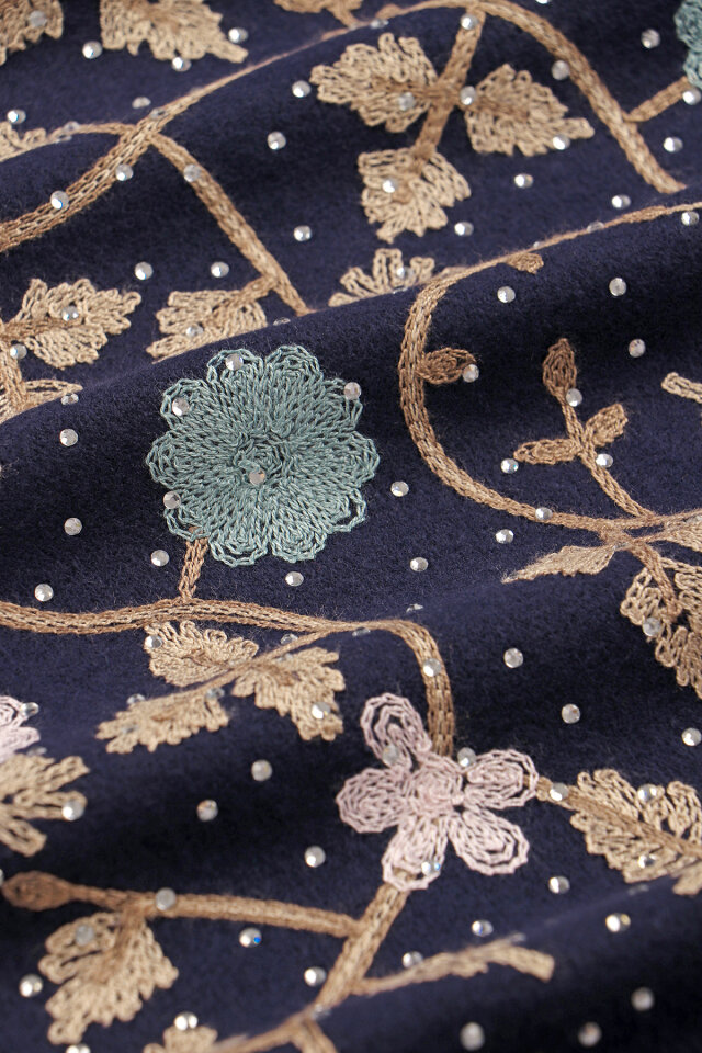 Navy Blue Stone Embroidered Winter Shawl - 4