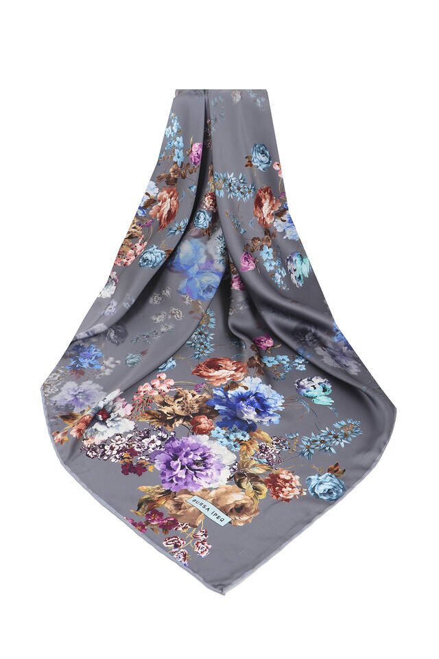 Antrasit Begonya Desen İpeksi Eşarp - 3