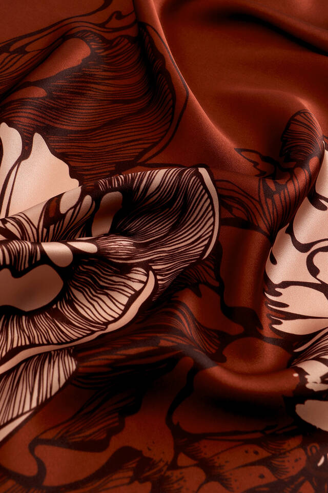 Bordo Begonya Desen Sura İpek Eşarp - 3