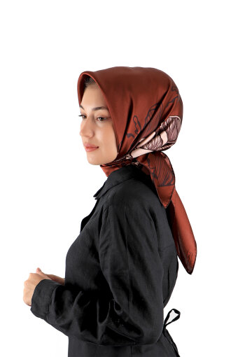 Bordo Begonya Desen Sura İpek Eşarp 