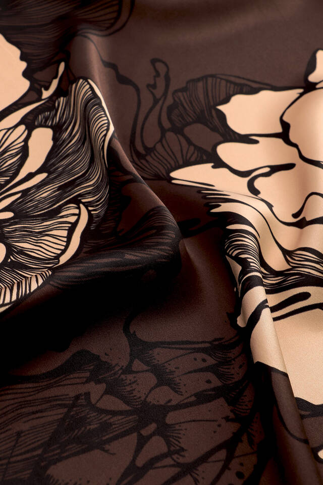 Kahverengi Begonya Desen Sura İpek Eşarp - 3