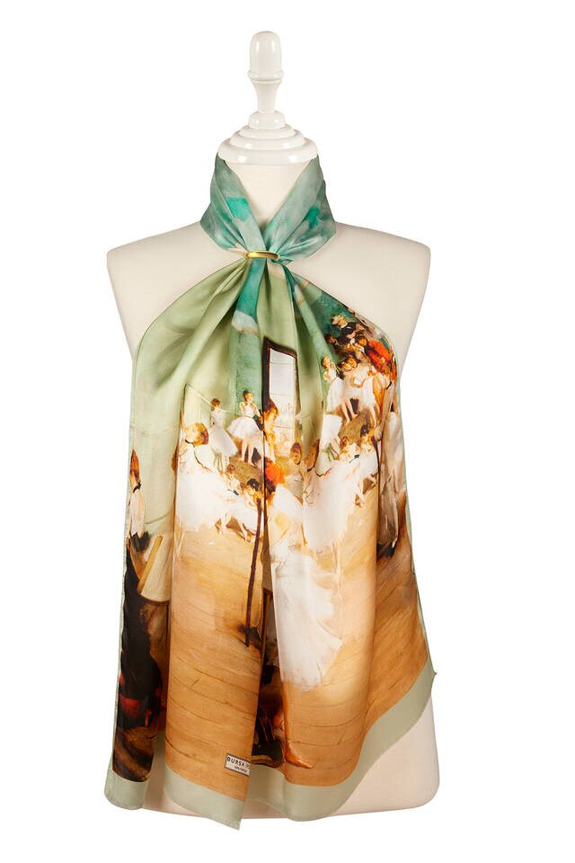 Beige Ballerina Silk Painting Foulard - Bursa İpek