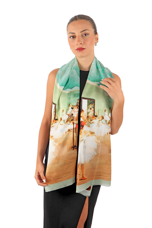 Beige Ballerina Silk Painting Foulard - 2
