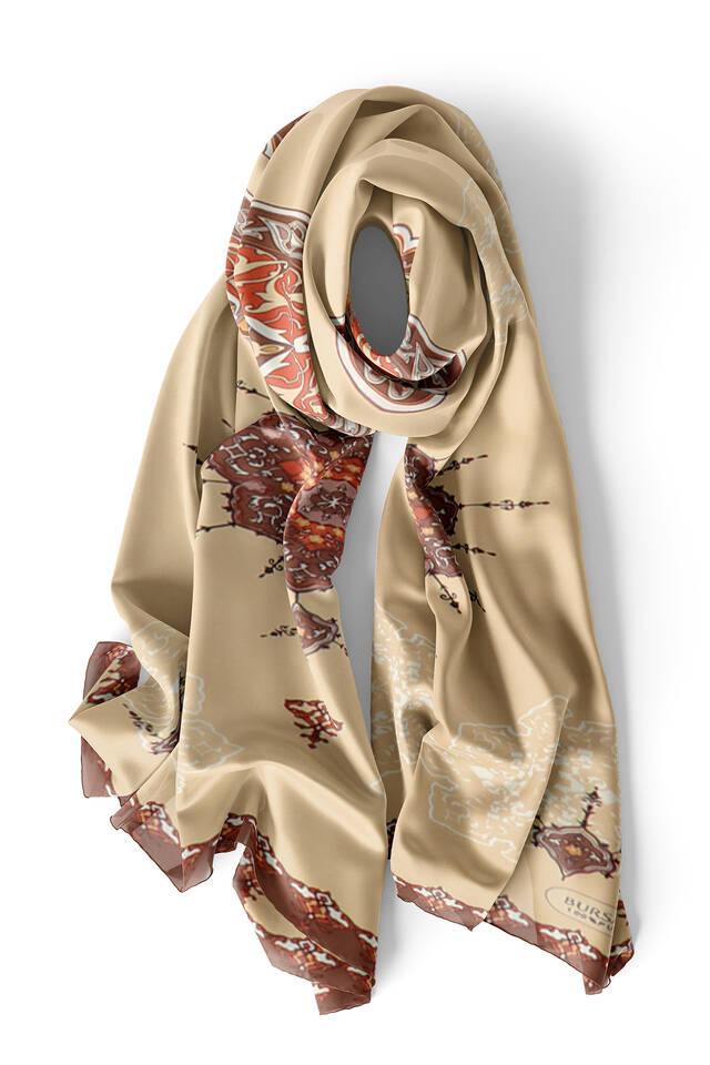 Beige Brown Belly Tight Silk Foulard - 3
