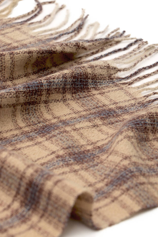 Beige Brown Plaid Pattern Winter Shawl - 4