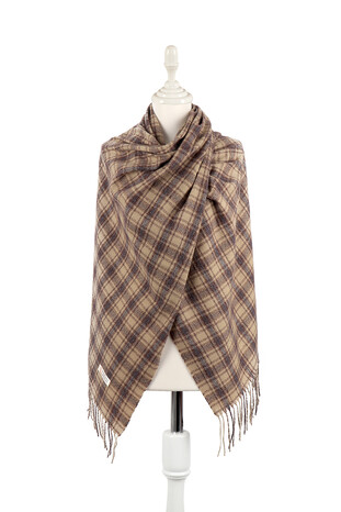 Beige Brown Plaid Pattern Winter Shawl 