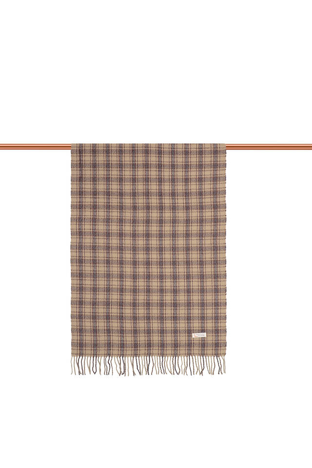Beige Brown Plaid Pattern Winter Shawl - 3