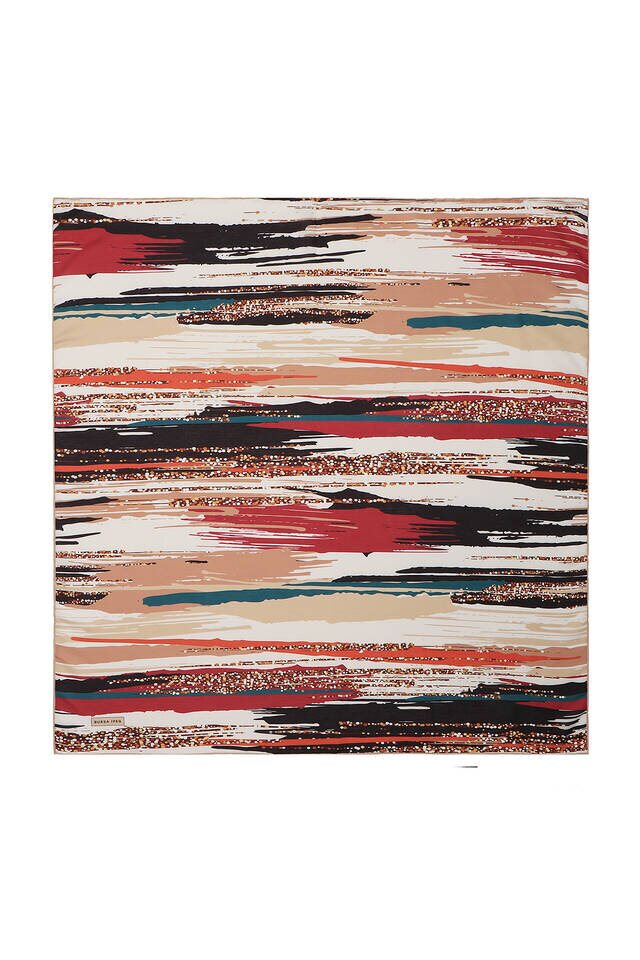 Beige Brush Pattern Soft Square Scarf 