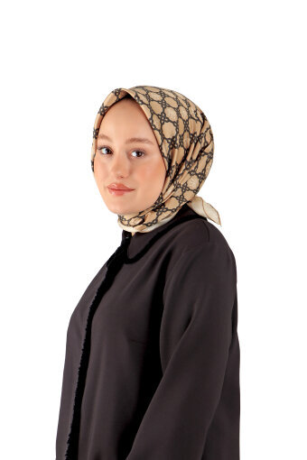 Beige Chain Monogram Twill Silk Square Scarf 