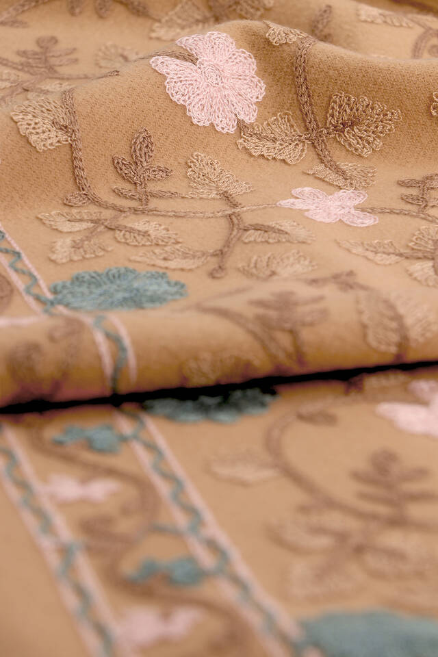 Beige Embroidered Winter Shawl - 4