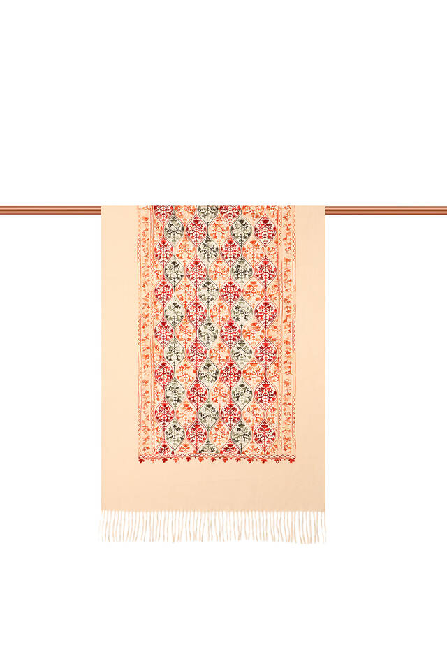 Beige Embroidered Winter Shawl - 3