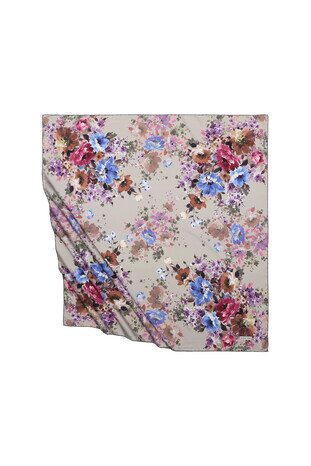 Beige Geranium Pattern Silky Square Scarf 