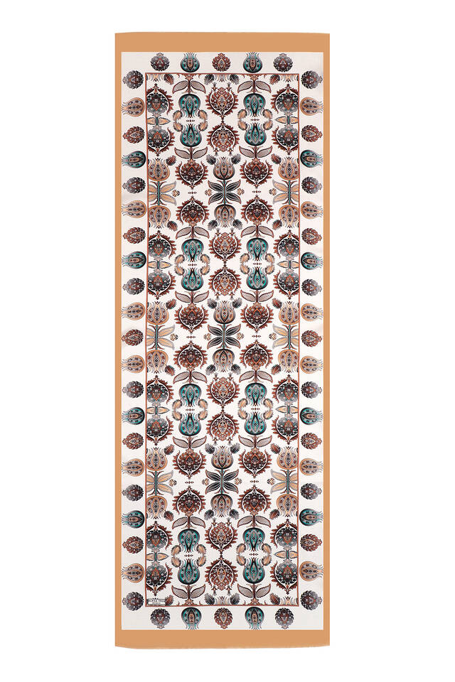 Beige Iznik Pattern Silk Foulard - 4