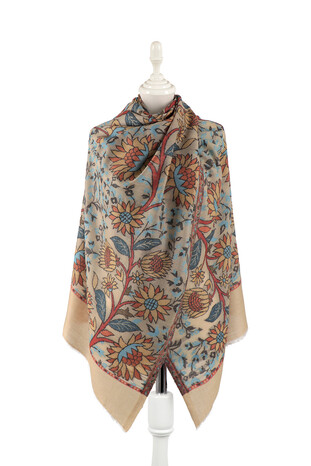 Beige Jacquard Patterned Wool Shawl 