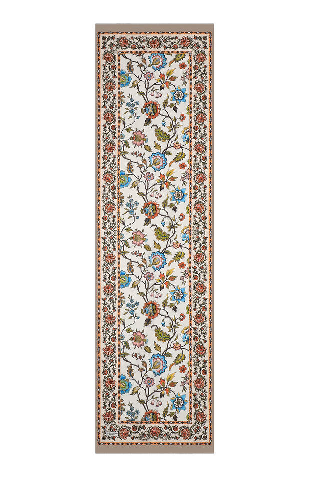 Beige Lily Pattern Voile Silk Foulard - 4