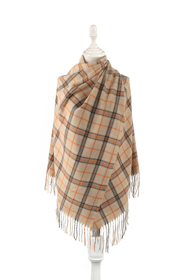 Beige Orange Patterned Winter Shawl 