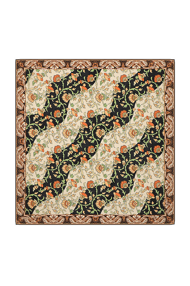 Beige Shawl Pattern Voile Silk Square Scarf 