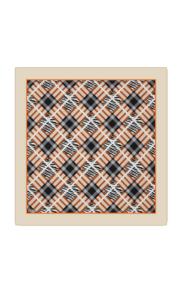 Beige Tile Pattern Twill Silk Square Scarf 