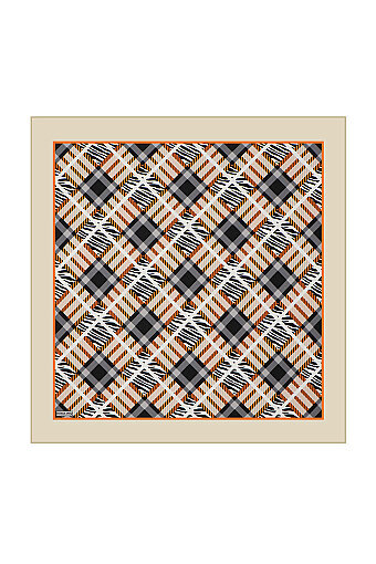 Beige Tile Pattern Twill Silk Square Scarf 