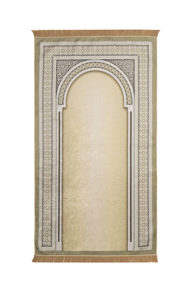 Beige Velvet Carpet Prayer Rug - Bursa İpek