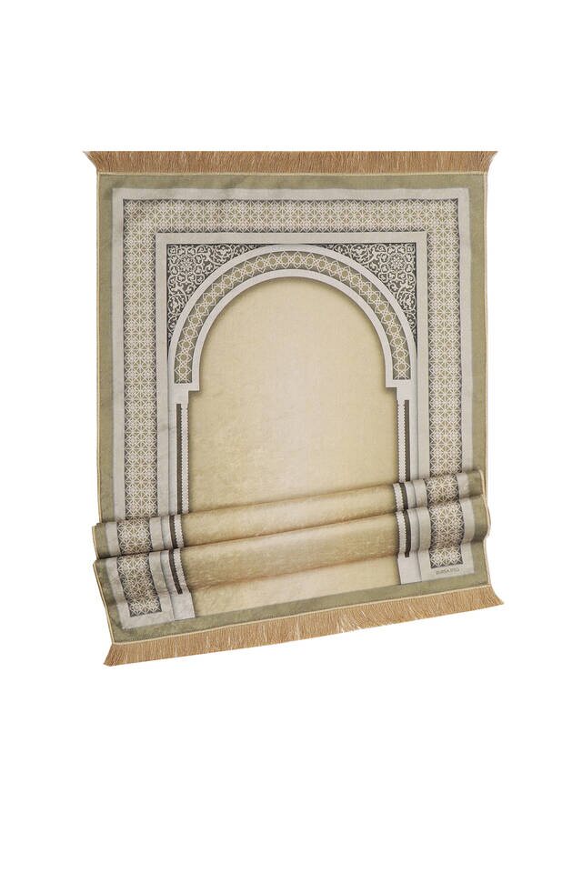 Beige Velvet Carpet Prayer Rug - 4