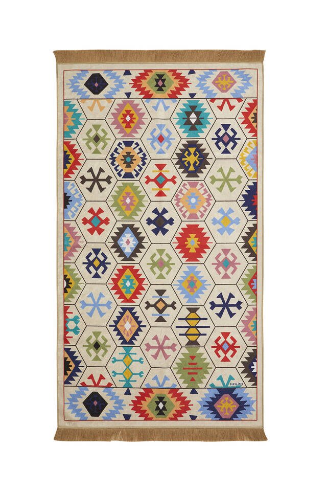 Beige Velvet Carpet Prayer Rug 
