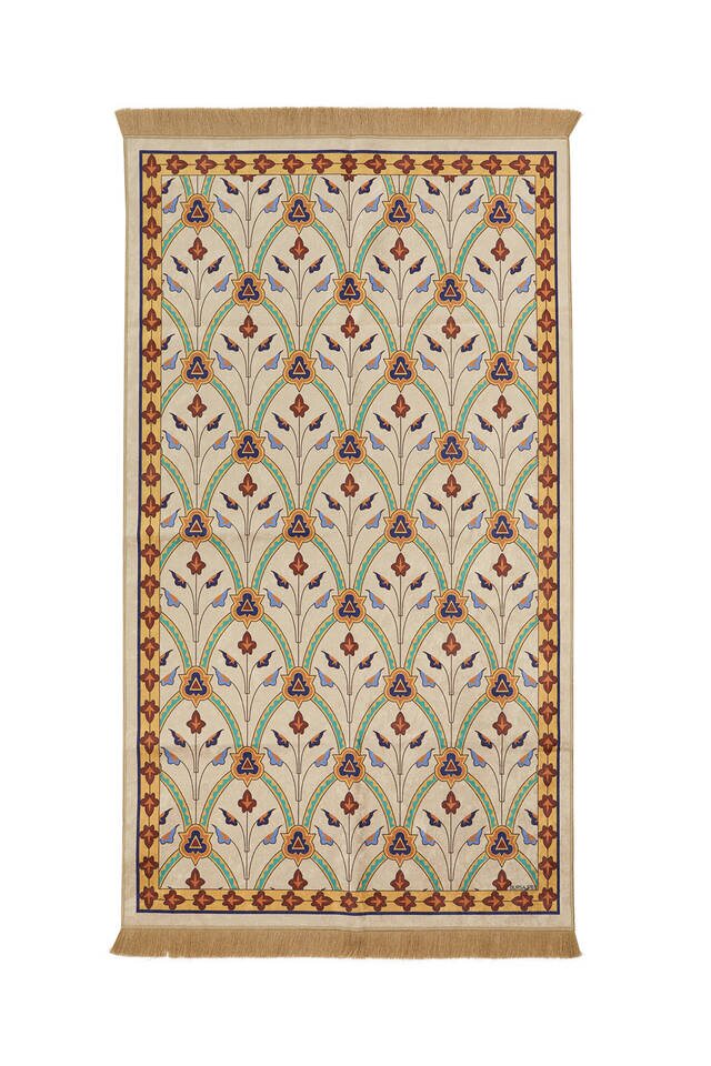 Beige Velvet Carpet Prayer Rug 