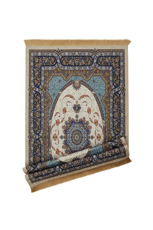 Beige Velvet Carpet Prayer Rug - 4
