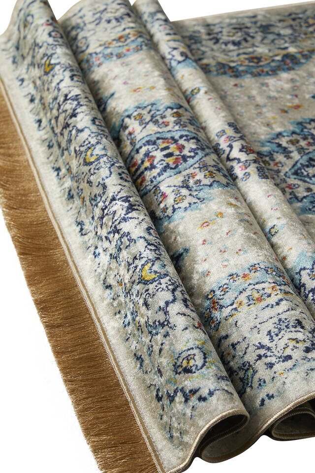 Beige Velvet Carpet Prayer Rug - 3