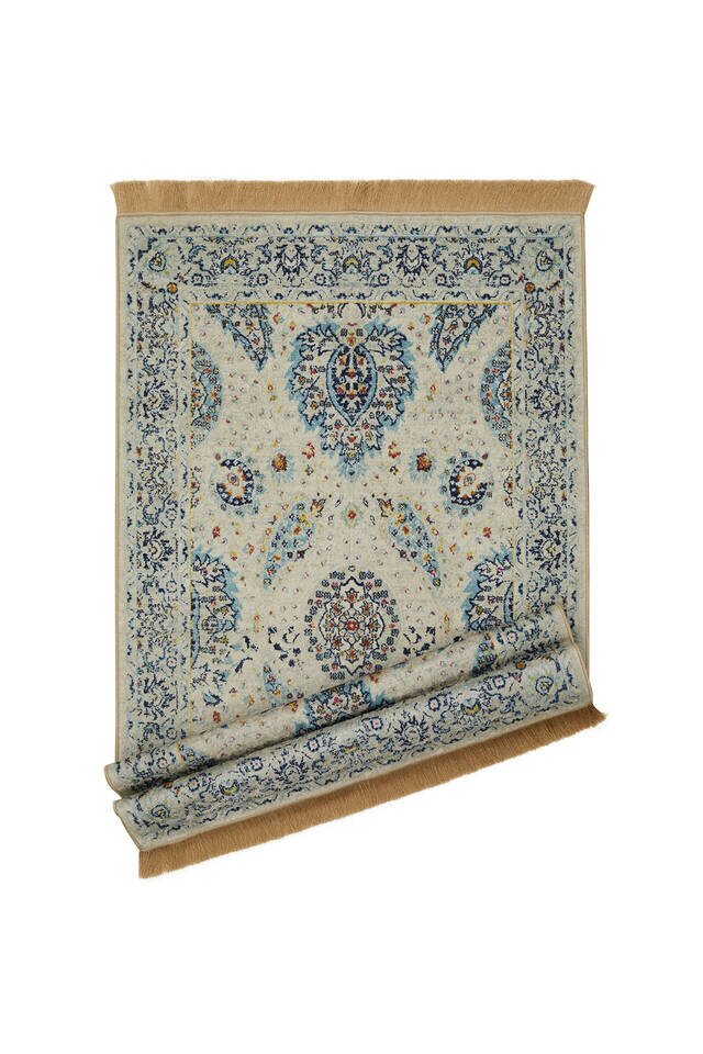 Beige Velvet Carpet Prayer Rug - 4