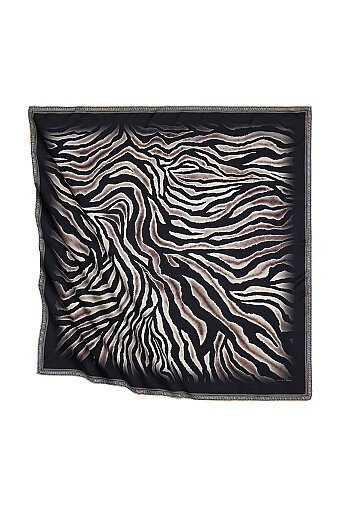 Beige Zebra Pattern Silky Square Scarf 