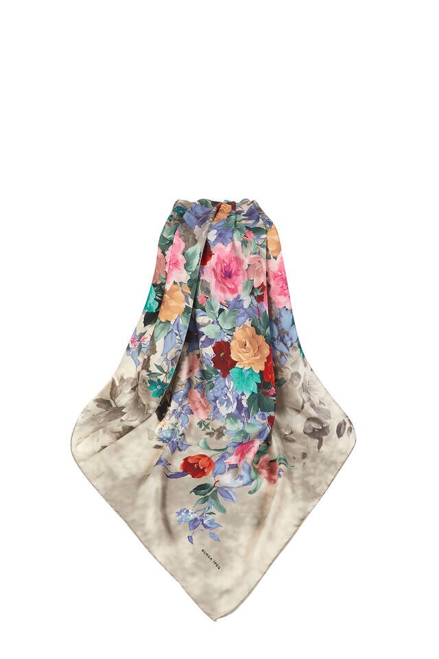 Bej Buket Desen İpeksi Eşarp - 3