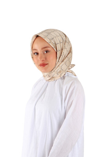 Bej Kelebek Monogram Twill İpek Eşarp 