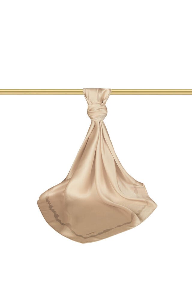 Bej Kenarı Sulu Dalga İpek Eşarp - 2