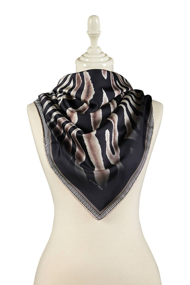 Bej Zebra Desen İpeksi Eşarp - Bursa İpek