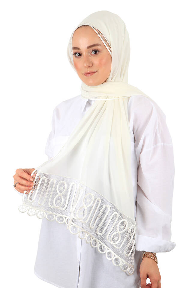 Beyaz El İşi Dantel Angles Şal - 2