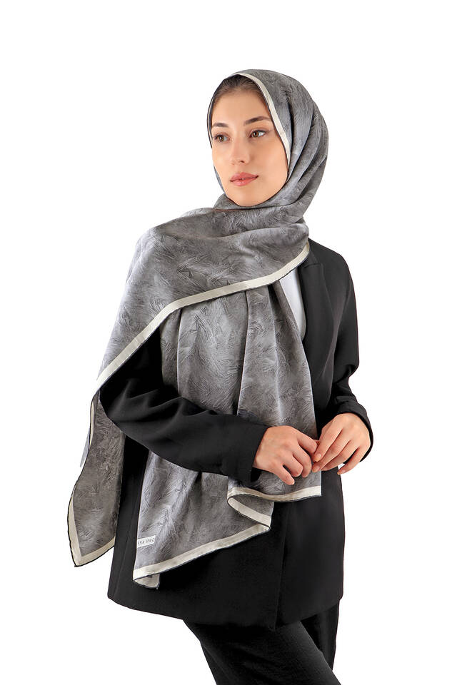 Antrasit Fırça Desen İpek Şal - 3