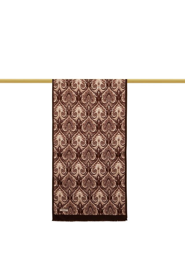 Bitter Brown Damask Pattern Silk Foulard - 2