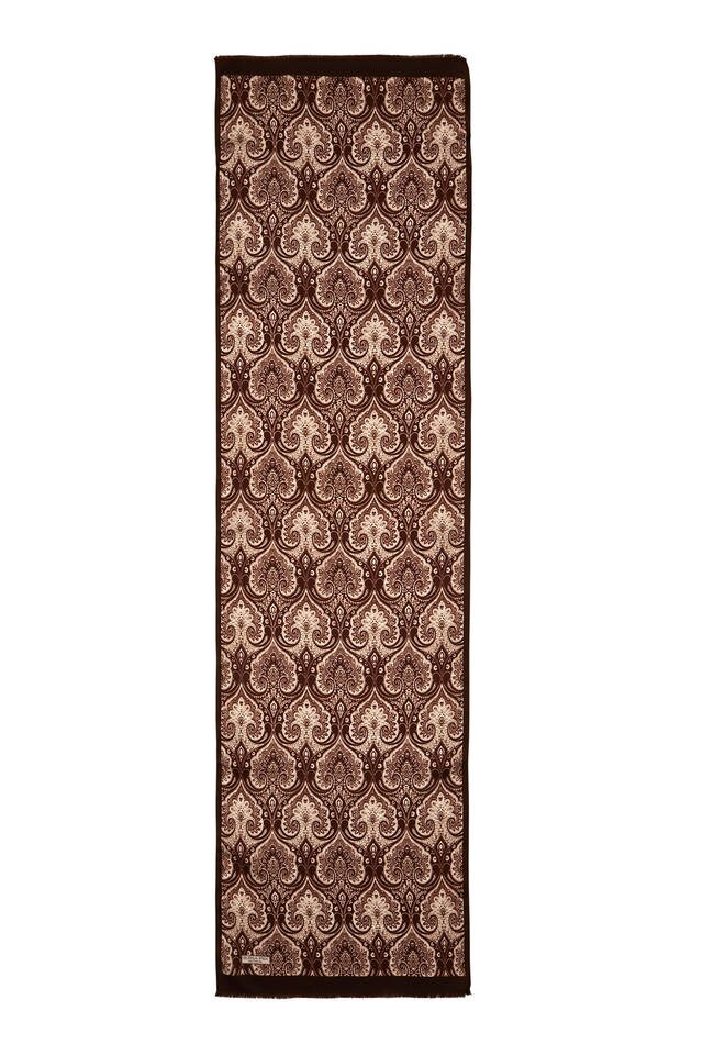 Bitter Brown Damask Pattern Silk Foulard - 4